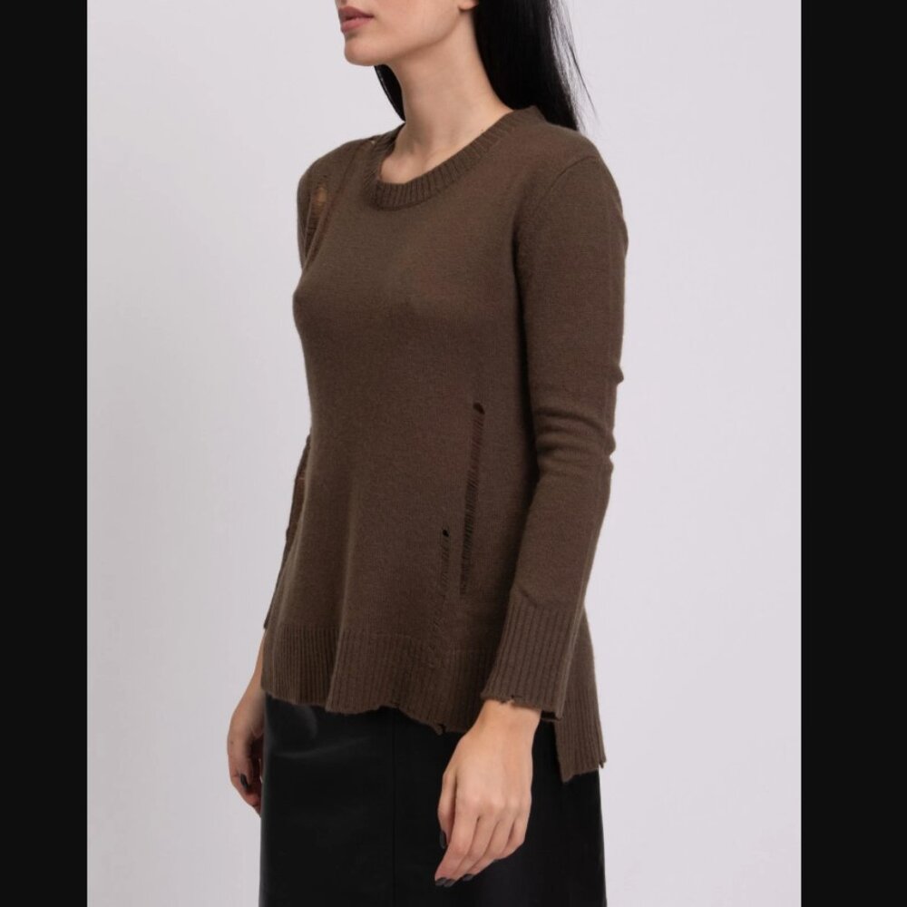 Enza Costa Cashmere Wool distressed women’s sweater small brown loose knit torn - Picture 2 of 10